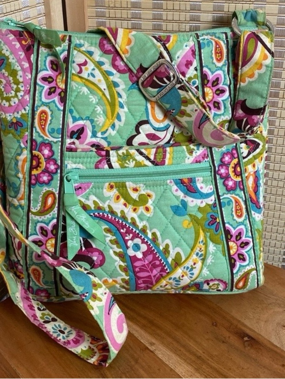 Vera Bradley Hipster Tutti Frutti Mint Green & Pink Paisley Crossbody